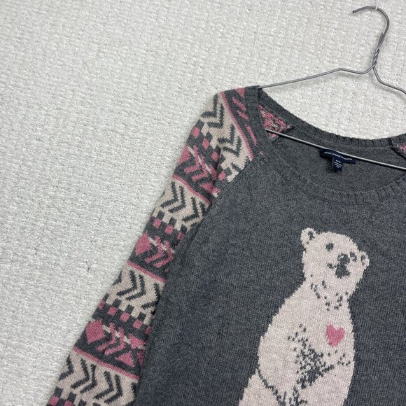 American Eagle Outfitters Love Polar Bear Grey / Pink Nordic Sweater Wom M - Picture 4 of 14
